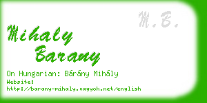 mihaly barany business card